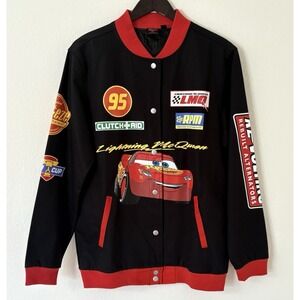 NWOT Disney Pixar Cars Lightning Mcqueen Racing Black Red Bomber Jacket Mens XS